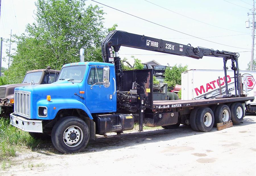 Heavy duty truck with a crane at Dons Auto and Truck Salvage